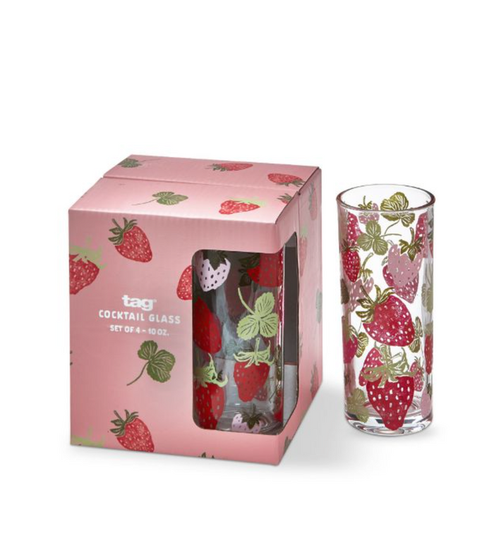 strawberries drinks glass set of 4 - multi