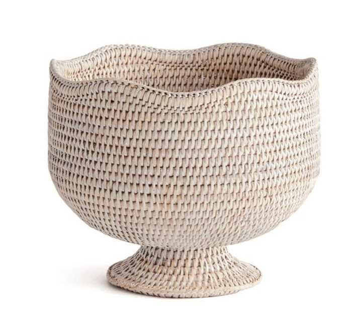 WHITE BURMA RATTAN FOOTED CACHEPOT BY NAPA HOME & GARDEN