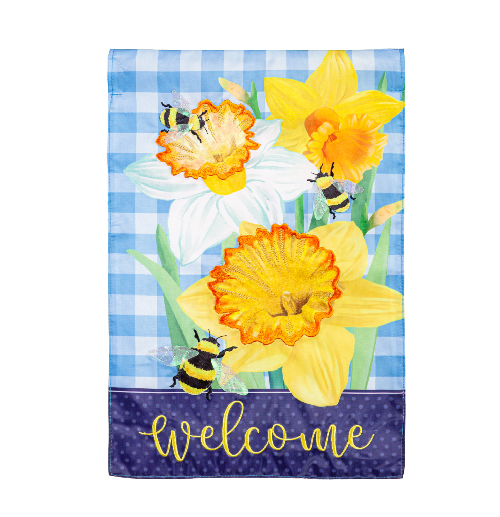 Daffodils & Bees Applique Garden Flag - A. Dodson's