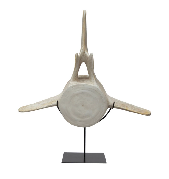 Resin Reproduction Whale Bone w/ Metal Stand, White & Black