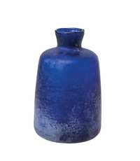 Sand Blasted Glass Vase, Cobalt Color