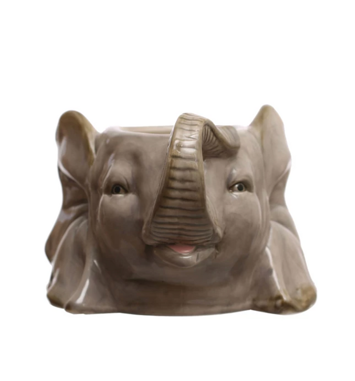Ceramic Elephant Head Planter, Grey (Holds 6" Pot)