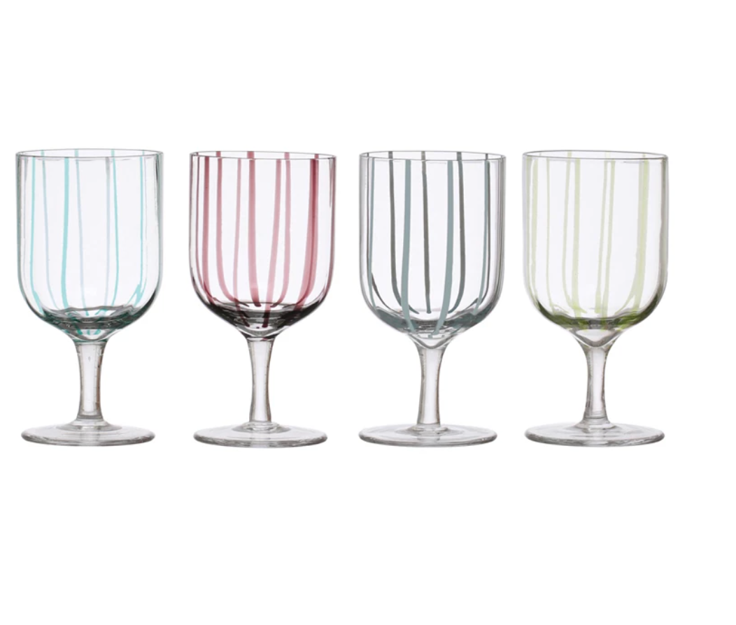 8 oz. Hand-Blown Stemmed Flamingo Wine Glass, Pink & Black