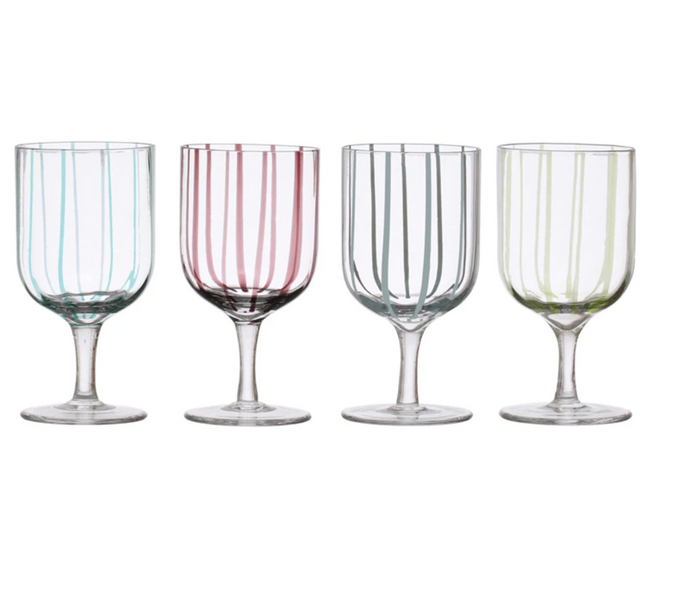 14 oz. Hand-Painted Stemmed Glass w/ Stripes, 4 Colors