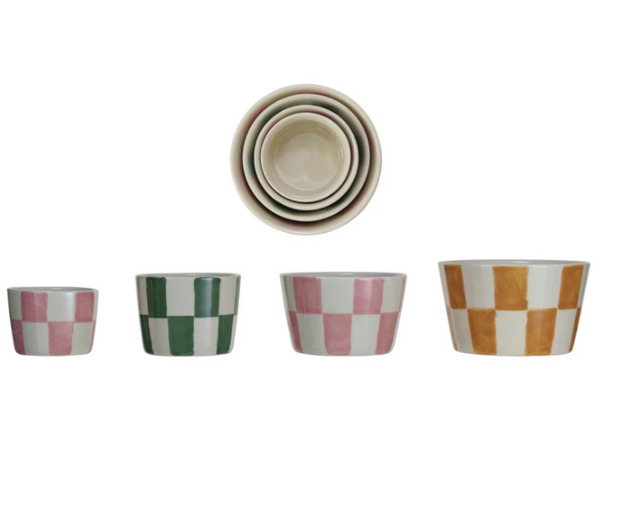 Hand-Painted Stoneware Nesting Bowls, Set of 4