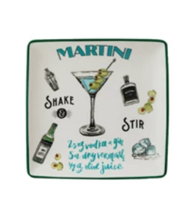 Stoneware Plate w/ Cocktail Recipe & Art, 8 Styles - A. Dodson's