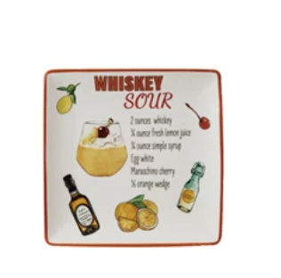 Stoneware Plate w/ Cocktail Recipe & Art, 8 Styles - A. Dodson's