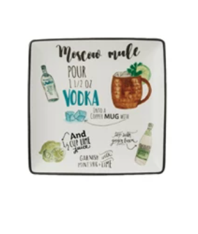 Stoneware Plate w/ Cocktail Recipe & Art, 8 Styles - A. Dodson's