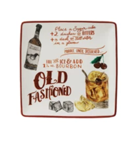 Stoneware Plate w/ Cocktail Recipe & Art, 8 Styles - A. Dodson's