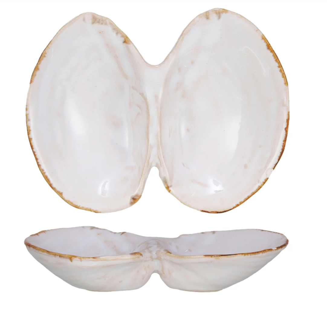 Stoneware Shell Shaped Dish w/ 2 Sections (Each One Will Vary) - A. Dodson's