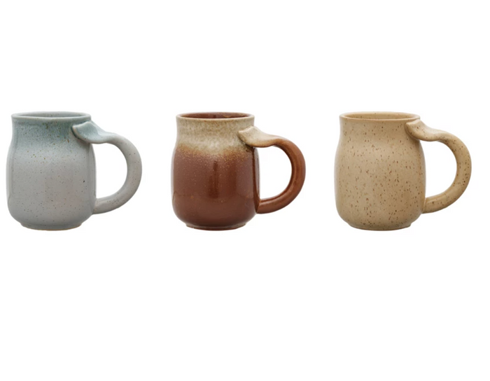 16 oz. Stoneware Mug w/ Whale Tail Handle, 3 Colors (Each One Will Vary)