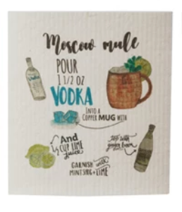 Reusable Cellulose Sponge Cloth w/ Cocktail Recipe & Art, 8 Styles - A. Dodson's