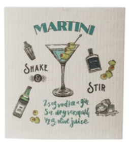 Reusable Cellulose Sponge Cloth w/ Cocktail Recipe & Art, 8 Styles - A. Dodson's