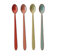 Enameled Stainless Steel Cocktail Spoons w/ Colored Edge, 4 Colors, 4 Styles