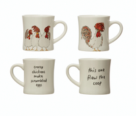 8 oz. Stoneware Mug with Chicken and Saying, 2 Styles