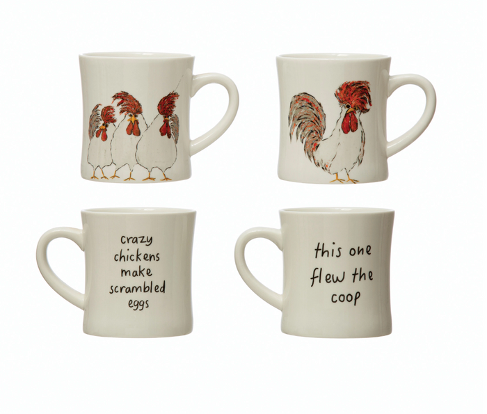 8 oz. Stoneware Mug with Chicken and Saying, 2 Styles
