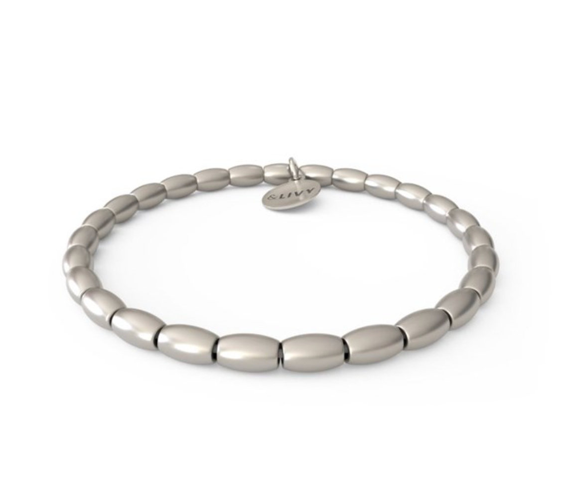 Rice Bead Beaded Stretch Bracelet - Antique Silver Finish by &Livy - A. Dodson's