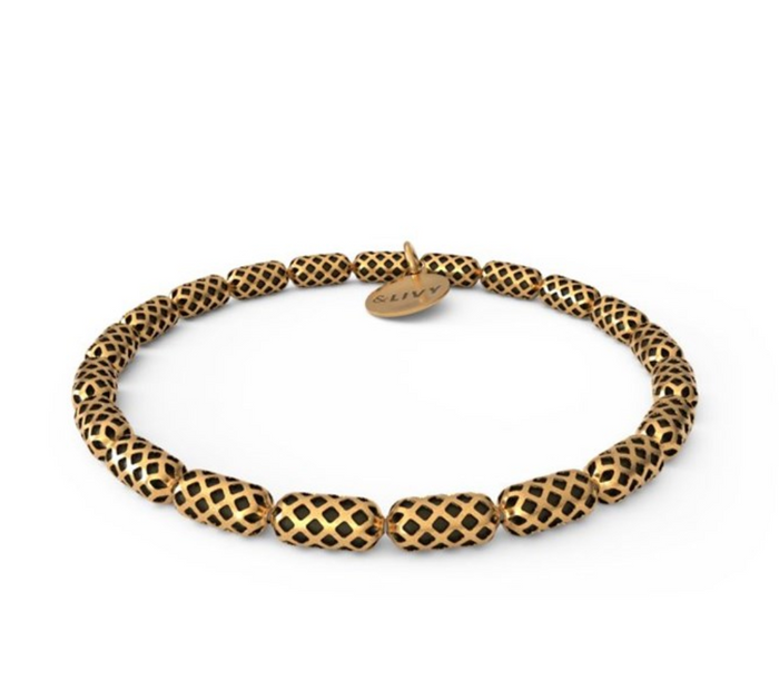 Honeycomb Beaded Stretch Bracelet - Antique Gold Finish by &Livy