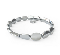 Oval Smooth Shiny Silver Beaded Stretch Bracelet by &Livy