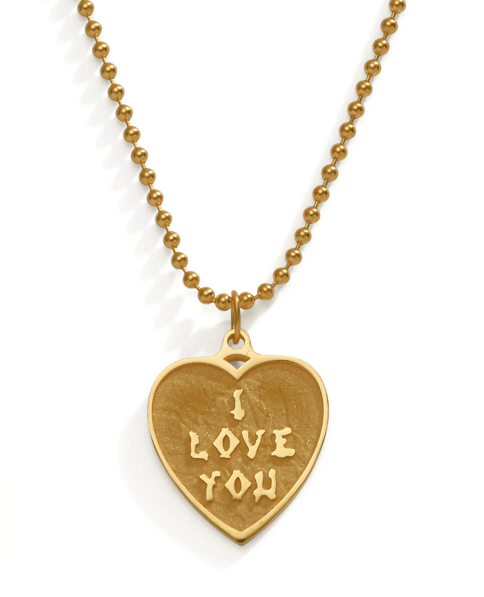 "I Love You" - Small Heart Pendant Necklace - Gold by &Livy