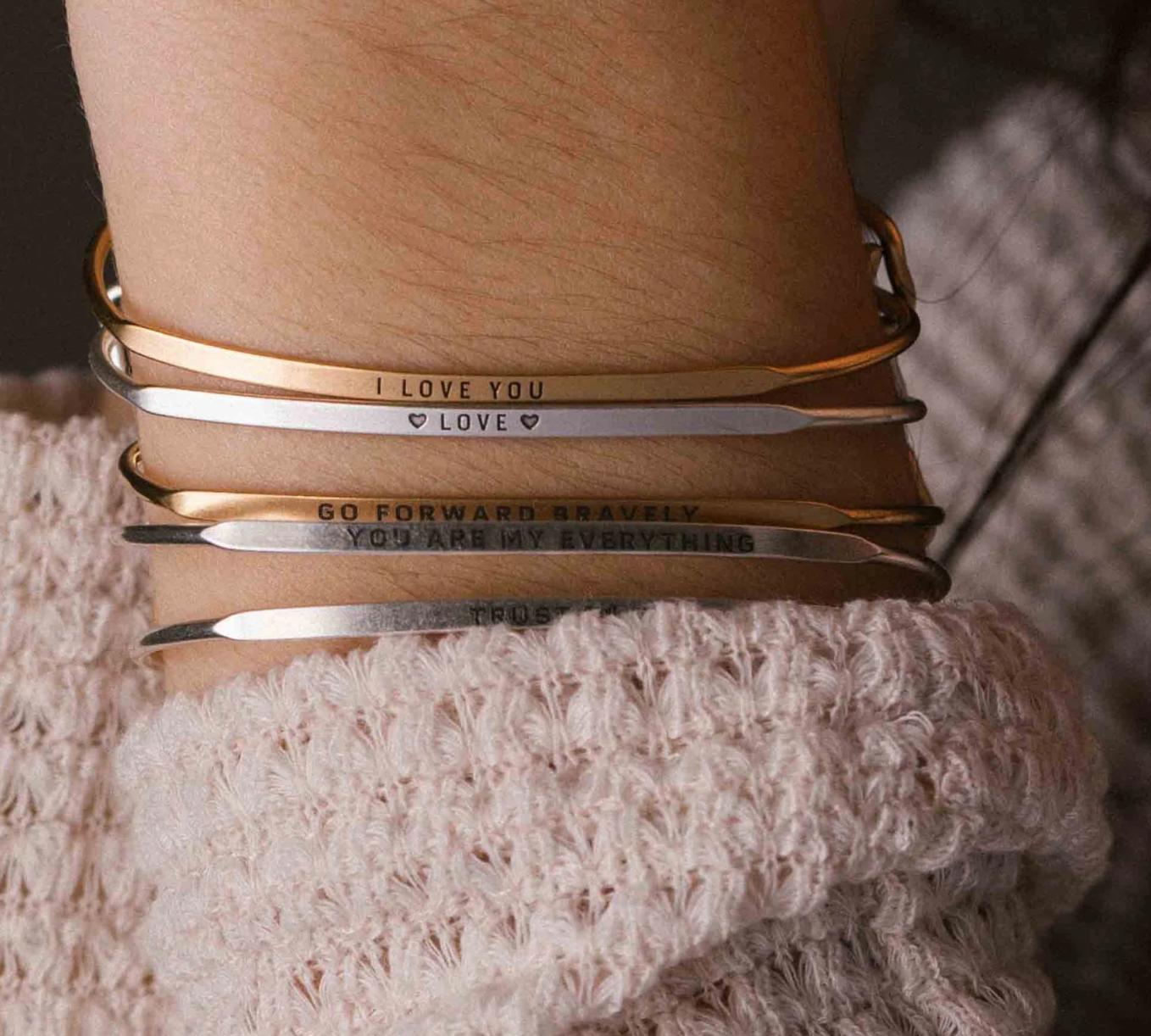 Posy - Love (Hearts) Bangle - Antique Gold Finish by &Livy - A. Dodson's