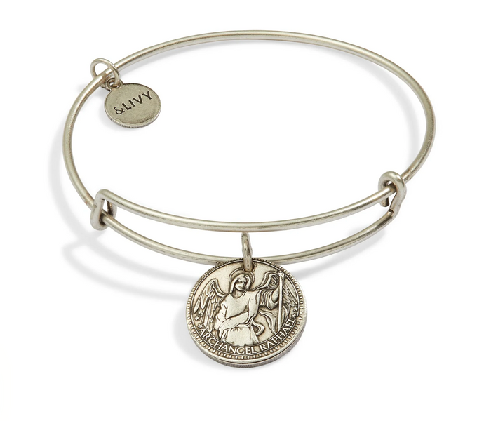 Better Together - Mother Mary/Archangel Raphael Bangle - Antique Silver Finish by &Livy