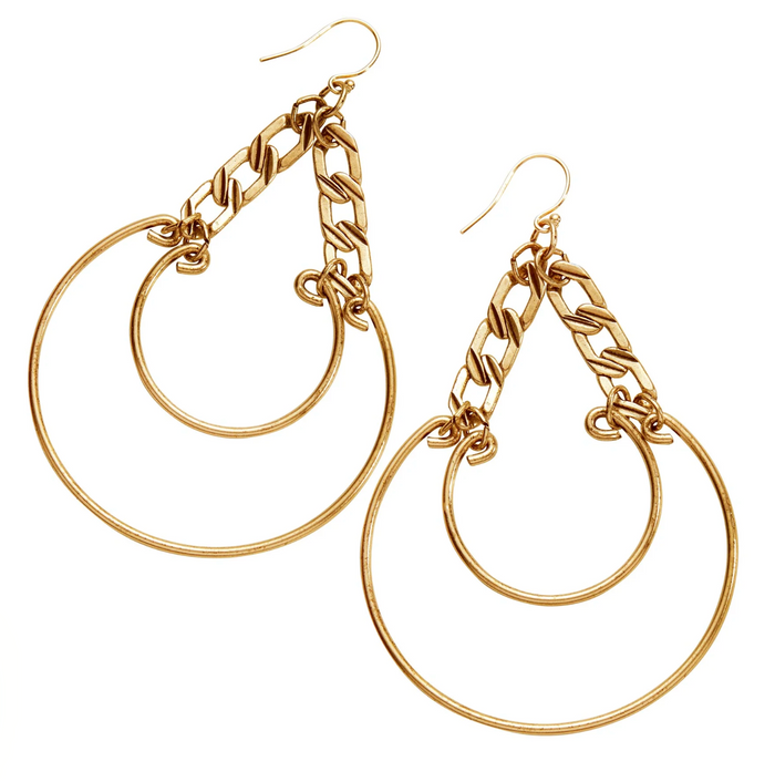 Dream On Drops Hoops Earrings - Antique Gold Finish by &Livy