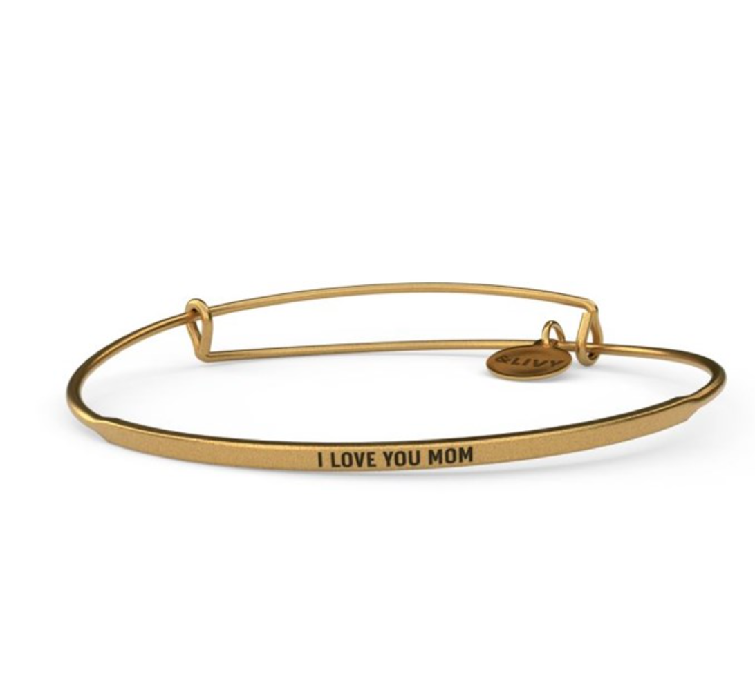 Posy - I Love You Mom Bangle - Antique Gold Finish by &Livy - A. Dodson's