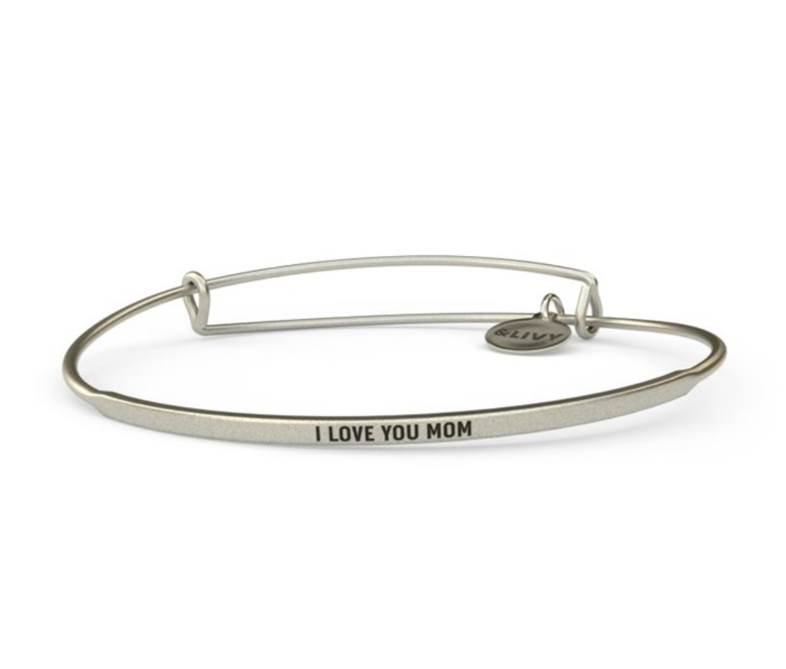 Posy - I Love You Mom Bangle - Antique Silver Finish by &Livy - A. Dodson's