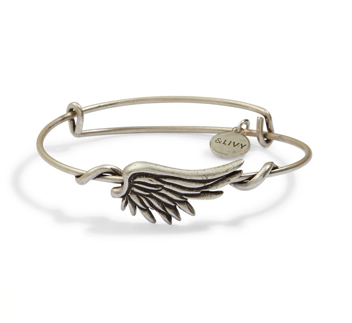Symbol Wraps Angel Wing Expandable Bangle - Antique Silver Finish by &Livy