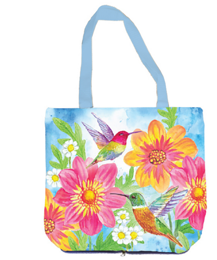 Colorful Hummingbird and Flowers Compact Tote Bag