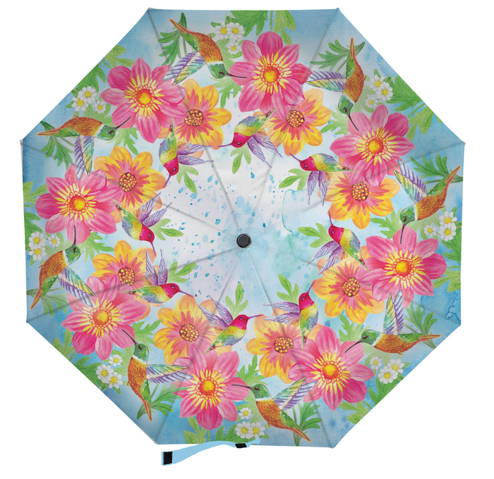 Colorful Hummingbird and Flowers Compact Manual Umbrella