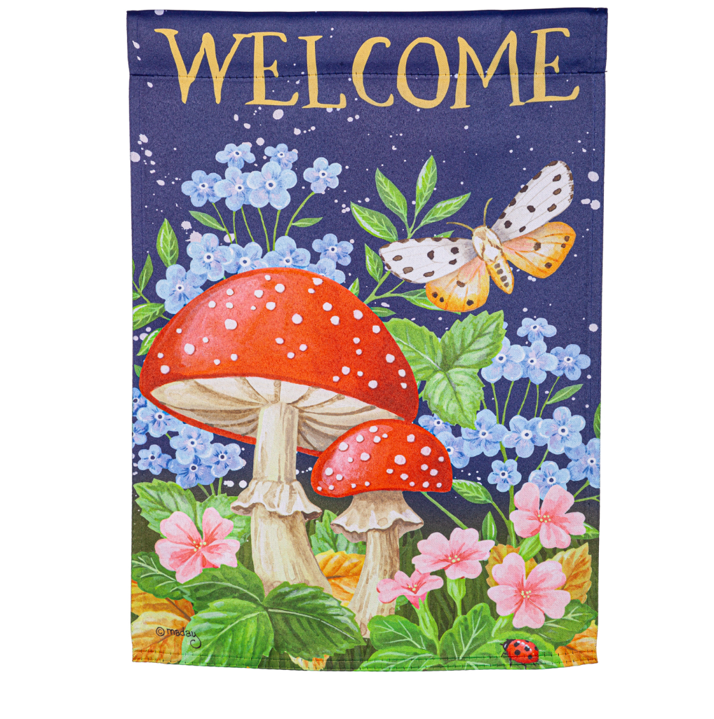 Welcome Mushroom Suede Garden Flag - A. Dodson's