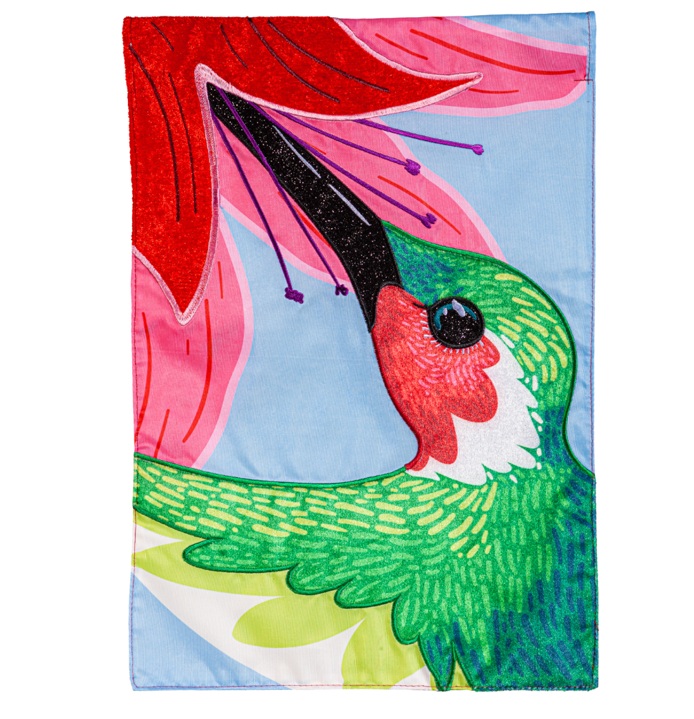 Big Hummingbird Applique Garden Flag - A. Dodson's
