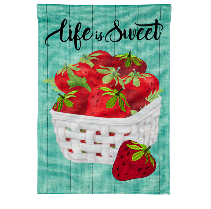 Life is Sweet Strawberries Garden Burlap Flag