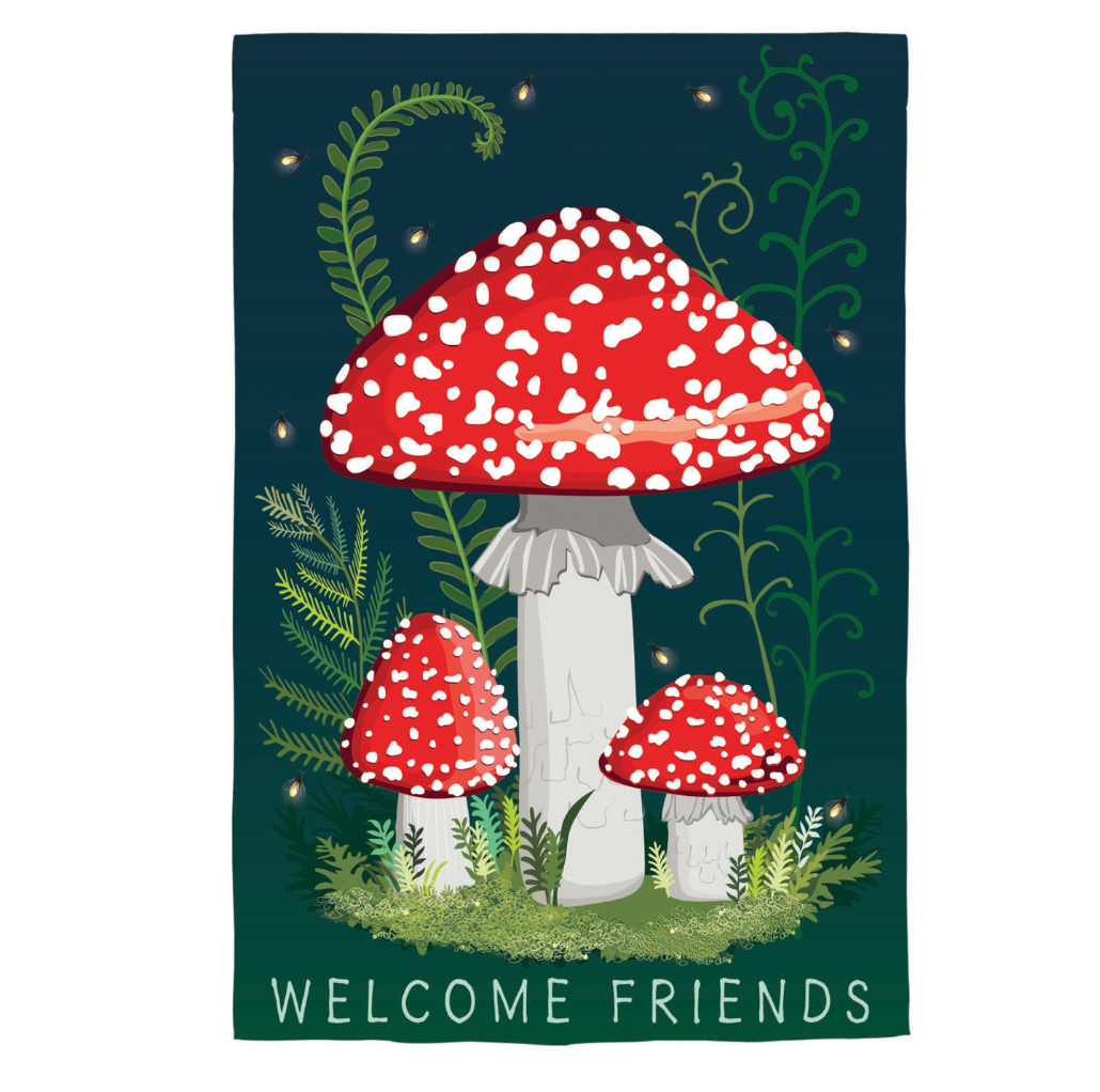 Welcome Friends Mushroom Garden Linen Garden Flag - A. Dodson's