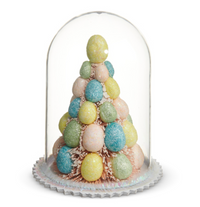 5.5" BOTTLE BRUSH TREE WITH EGG ORNAMENTS IN CLOCHE