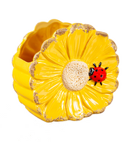 Sunflower Ceramic Planter with Ladybug