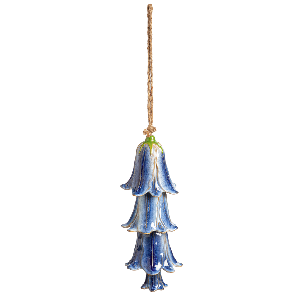 Blue Ceramic Flower Garden Bell