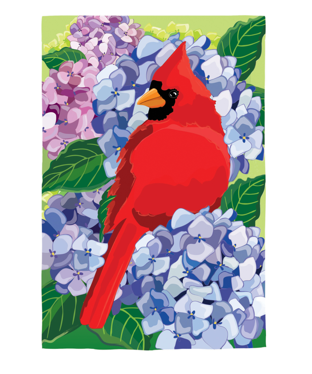 Red Cardinal and Hydrangeas Applique Garden Flag - A. Dodson's