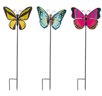 36"H Glass Garden Stake, Butterfly - 3 Colors