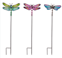 36"H Glass Garden Stake, Dragonfly - 3 Colors