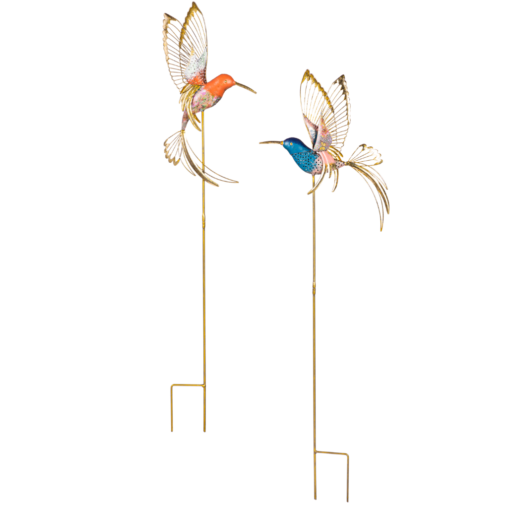 37"H Fluttering Hummingbird Metal Garden Stake - 2 Styles