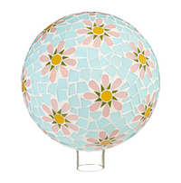10" Mosaic Glass Gazing Ball, Blue with Pink Flowers