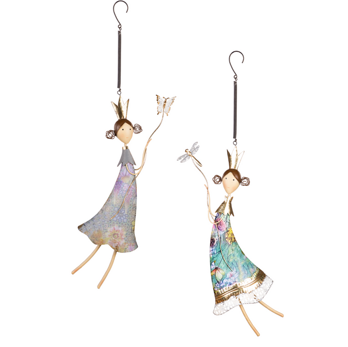 Metal Hand Painted Fairies with Bugs Hanging Decor - 2 Styles