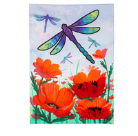 Dragonfly and Poppy Linen Garden Flag