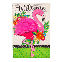 Floral Flamingo Welcome Linen Garden Flag