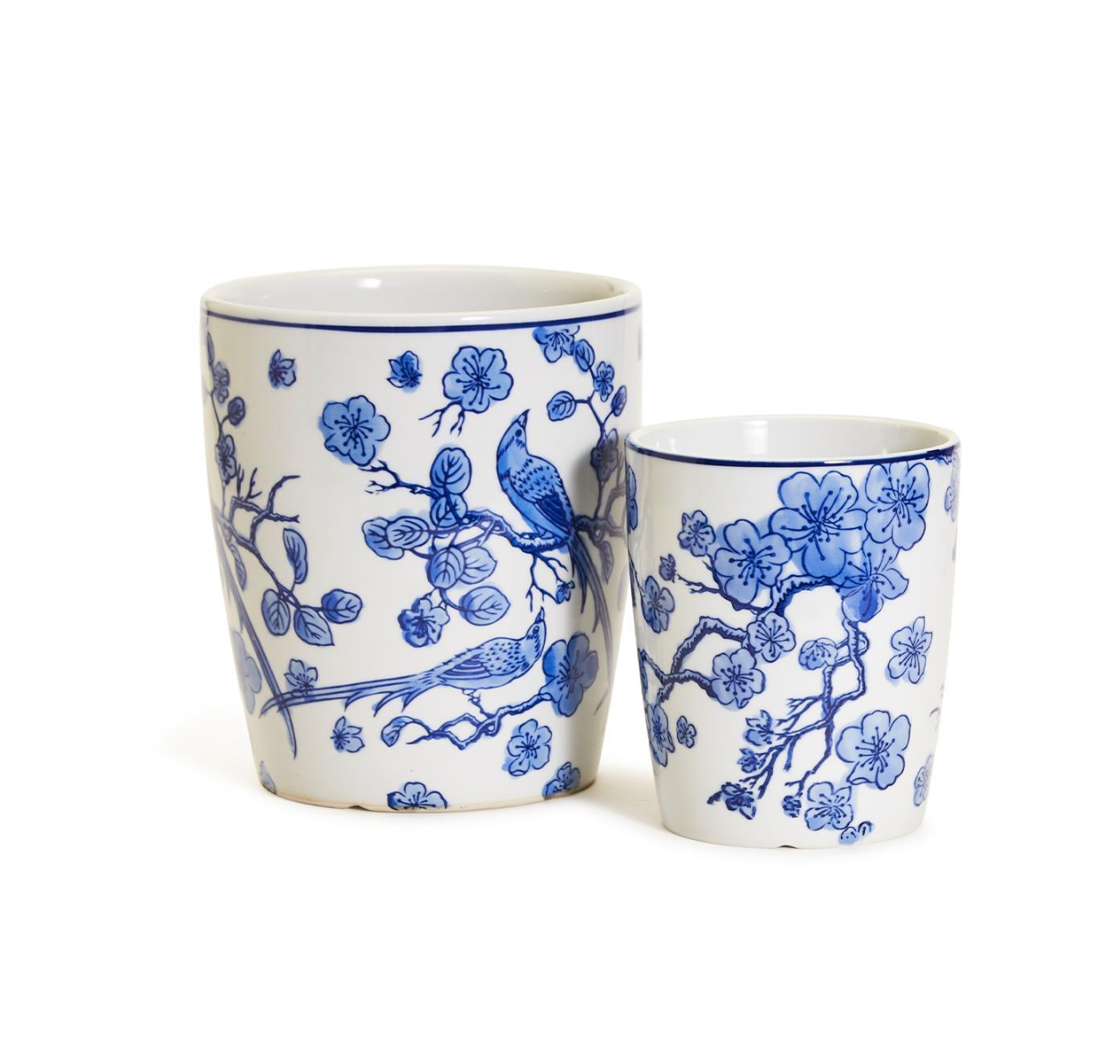 BLUE AND WHITE BLOSSOM BIRD HAND PAINTED PLANTER - 2 SIZES - A. Dodson's