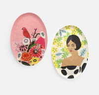 Woman/Bird Oval "Handmade" Platter, 2 Asst, Melamine, 18"