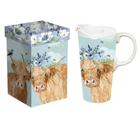 Ceramic Perfect Travel Cup, 17oz., w/ Gift Box, Brown Cows